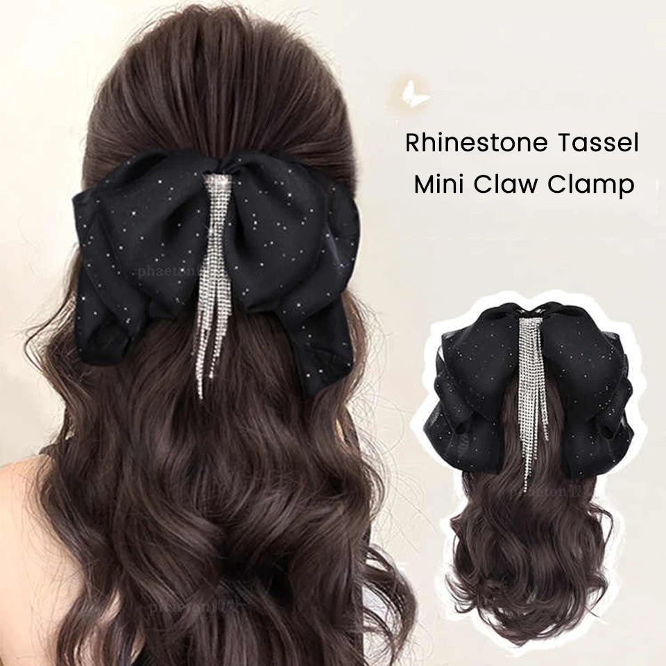 Wavy Bow Claw Clip Ponytail Extension for Effortless Volume