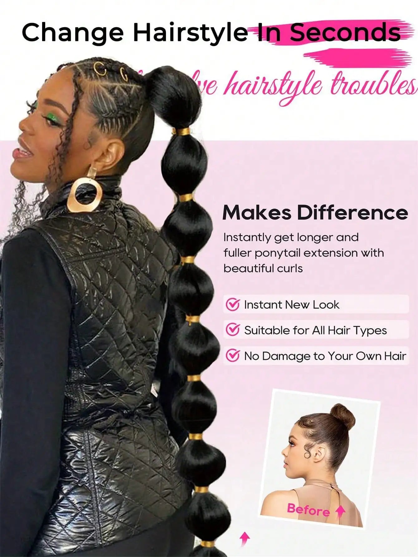 Synthetic Bubble Ponytail Hair Extension for Instant Volume - 5