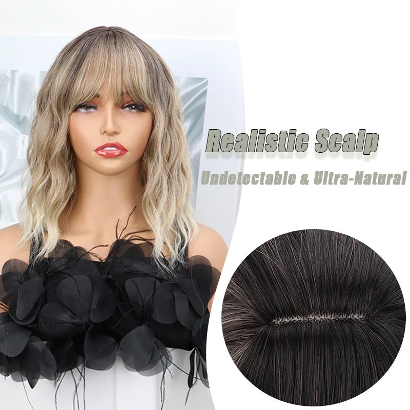 Short Wavy Bob Wig with Bangs for Natural Daily Wear - 9
