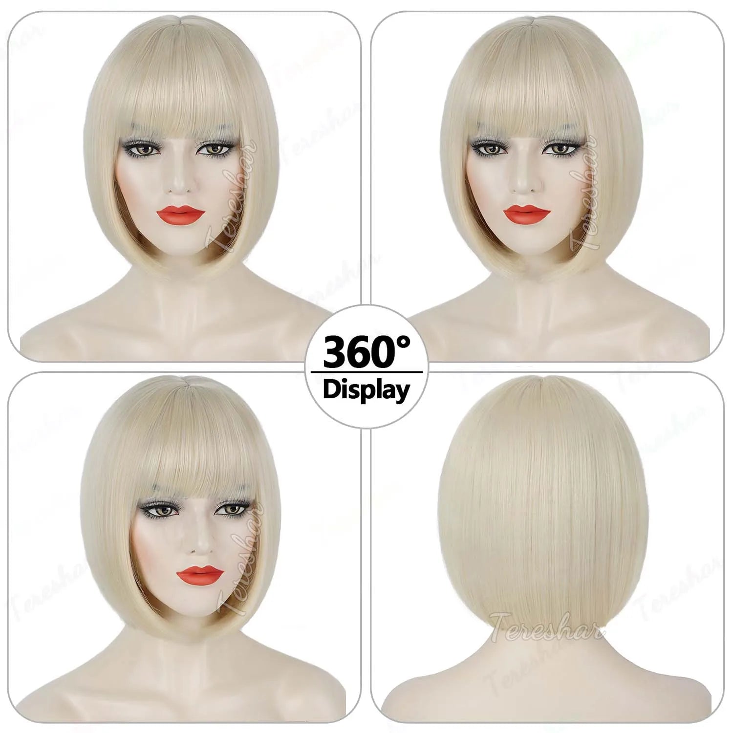 Short Straight Bob Synthetic Wig with Natural Bangs for Daily Wear - 2