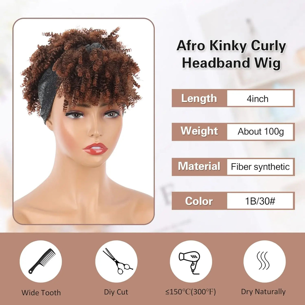 Short Kinky Curly Headband Wig for Easy Daily Styling