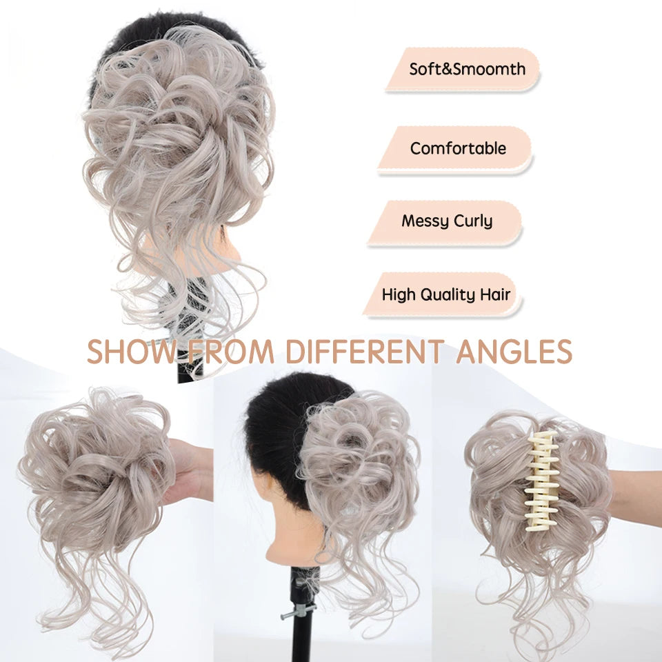 Messy Curly Claw Clip Hair Bun Extension - 4